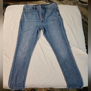 Womens Express Medium Wash Long Skinney Jeans Sz 14 L